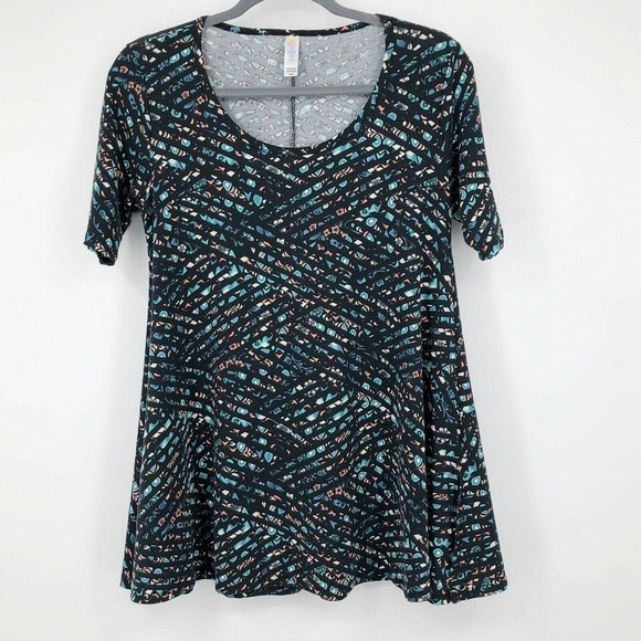 Lularoe Perfect T Shirt Multicolor Floral & Stripe Size XXS Tunic Short Sleeve - Picture 8 of 12